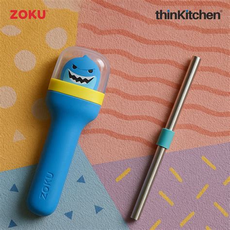 Zoku combo set of Kids Pocket Utensil Set (Shark) x Jumbo Pocket Straw ...