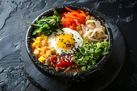 Top view of bibimbap on black background korean cuisine concept korean ...