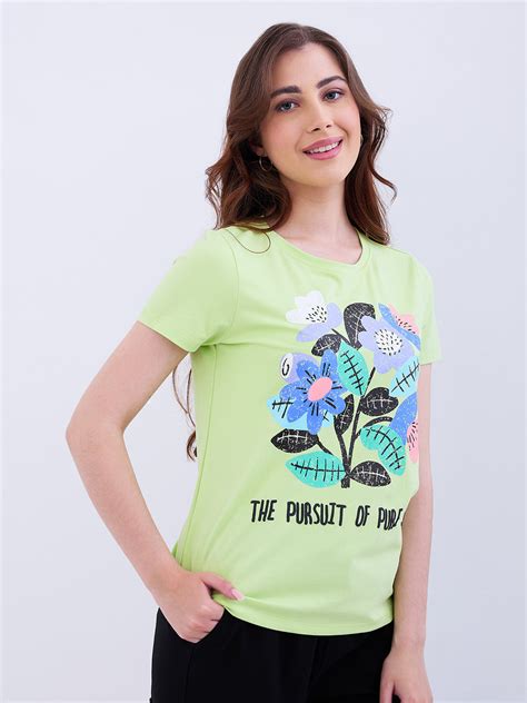 Spykar Coolmatcha Green Regular Fit Casual T-Shirts For Women