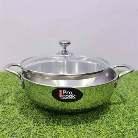 MILTON Procook Sandwich Bottom Kadhai 24 cm diameter with Lid 2.8 L ...