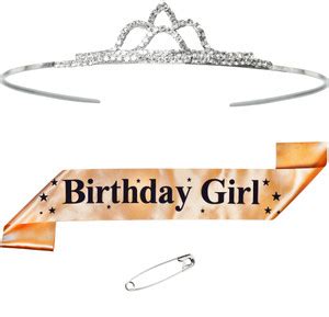 Unique Creations Birthday Girl Gold Sash & Diamond Studded Crown/Tiara ...
