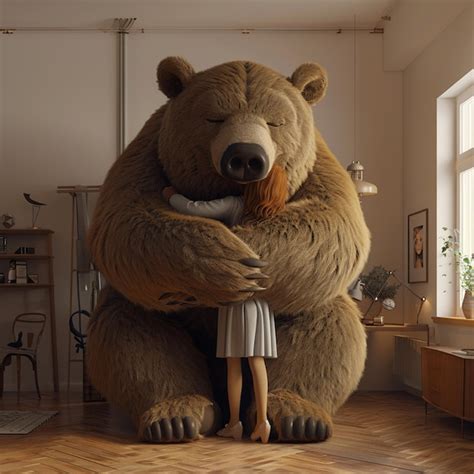 A girl hug a big teady bear in room | Premium AI-generated image