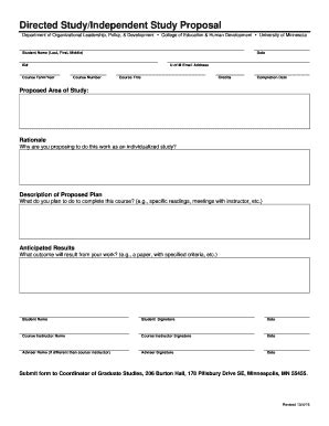 Fillable Online cehd umn Directed Study/Independent Study Proposal Fax ...