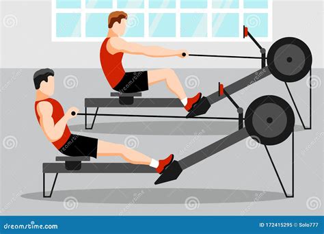 Training Athletes on a Rowing Machine in the Gym Stock Vector ...