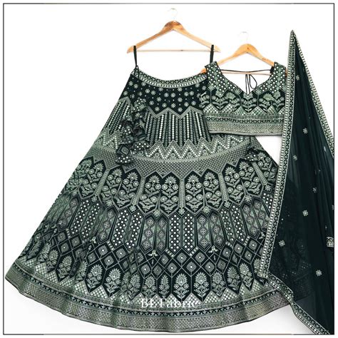 Green color Mirror Embroidery & Sequence work Lehenga Choli for Weddin ...