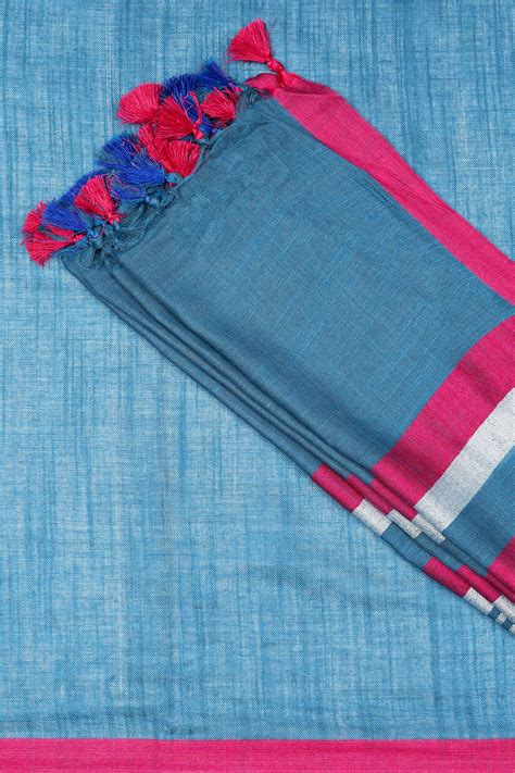 Teejh Bare Hues Blue and Pink Color Block Saree