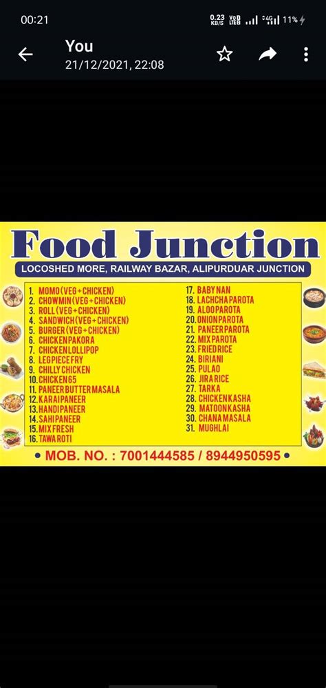 Menu at Food Junction, Chechakhata