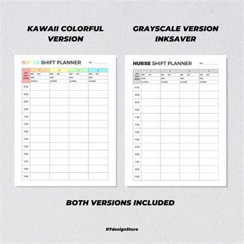 Buy Nurse Shift Planner Printable, Nursing Hourly Tracker, Day & Night ...