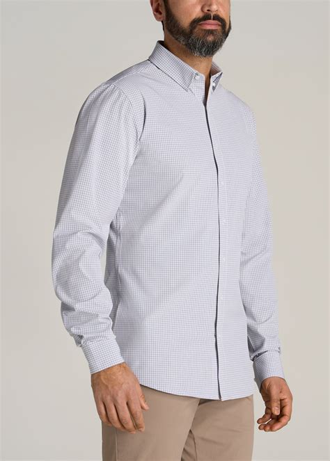 Men's Tall Traveler Stretch Dress Shirt Grey Mini Plaid - American Tall