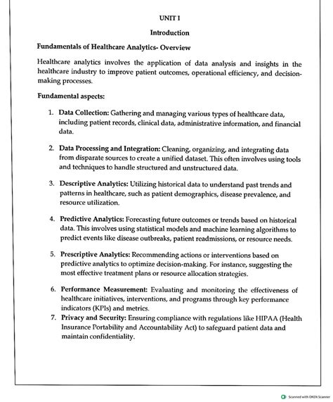 FHCA 101 Unit I: Fundamentals of Healthcare Analytics Overview - Studocu