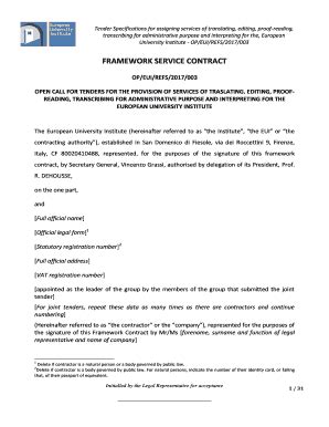 Fillable Online FRAMEWORK SERVICE CONTRACT - Europea Fax Email Print ...