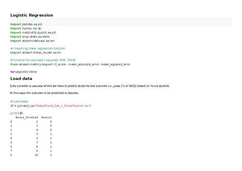 Logistic Regression - Lecture notes 11 - Logistic Regression import ...