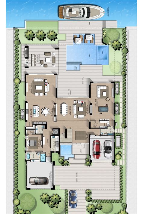 Custom Waterfront Luxury Home - First Floor (Render) | Beach house ...