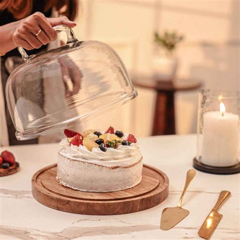 Sweet Vault Acacia Wood Cake Stand with Glass Dome – Ireka Homes