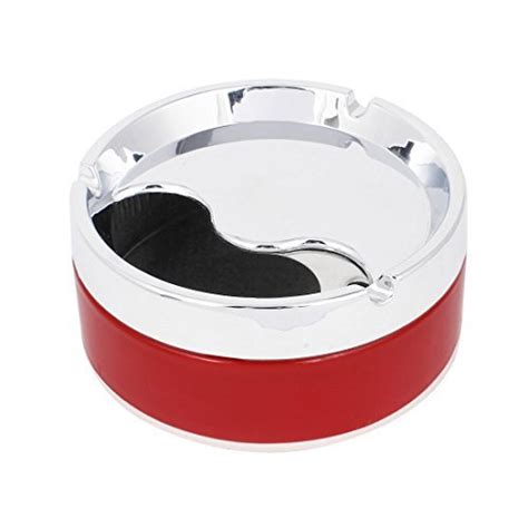 Office Rotation Lid Cigarette Smoking Ashtray Holder Red Silver Tone ...