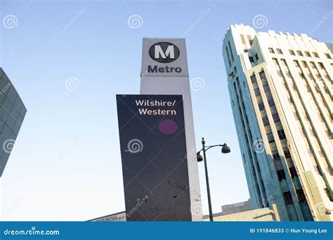 Wilshire and Western Metro Train Station Sign Los Angeles CA Editorial ...