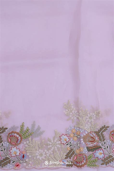 Blush Pink Organza Embroidery Saree With Floral Border | Singhania's