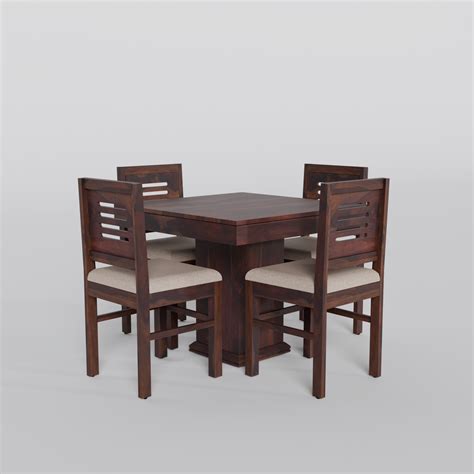 Solid Wood Dining Table 4 Seater Set with Cushioned Chair for Dining R ...