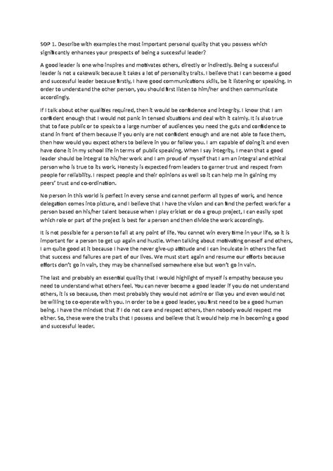 SOP 1 - good - SOP 1. Describe with examples the most important ...