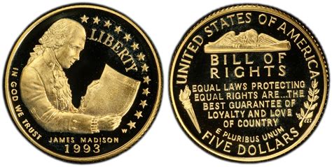 1993-W $5 James Madison Bill of Rights, DCAM (Proof) Modern Gold ...