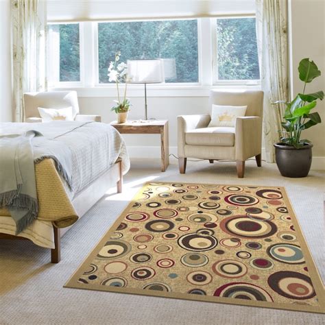 Ottomanson Living 5 X 7 (ft) Beige Indoor Geometric Machine Washable ...