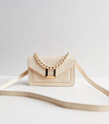 Cream Faux Croc Chain Cross Body Bag | New Look