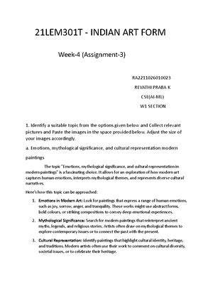 Indian Art Form- Week 4 - Indian Art Form Assignment Week 4 Identify a ...