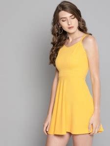 VENI VIDI VICI Women A-line Yellow Above Knee/Mid Thigh Length Dress ...