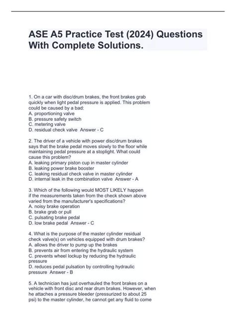 ASE A5 Practice Test (2024) Questions With Complete Solutions. - ASE A5 ...