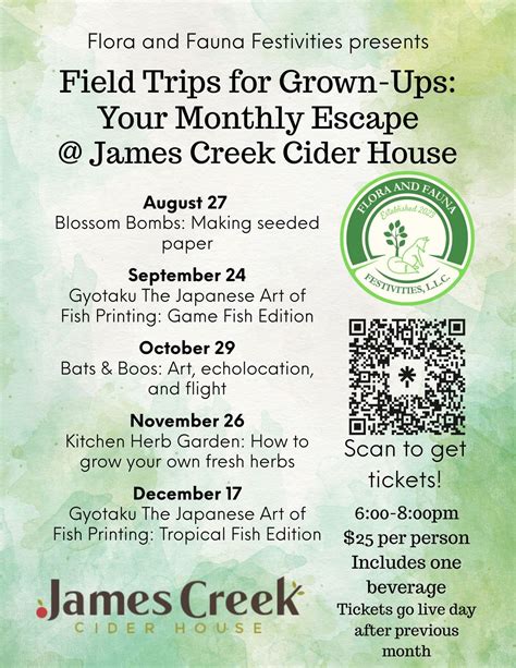 Adult Field Trips @ James Creek Cider House, James Creek Cider House ...