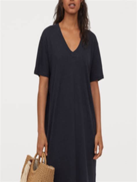 Buy H&M Women Navy Blue Linen Blend T Shirt Dress - Dresses for Women ...