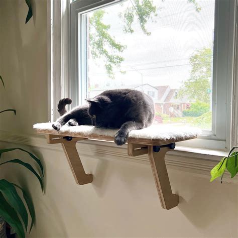 22"x10" Oak Cat Window Perch_sturdy-safe Support Legs_installed-removed ...