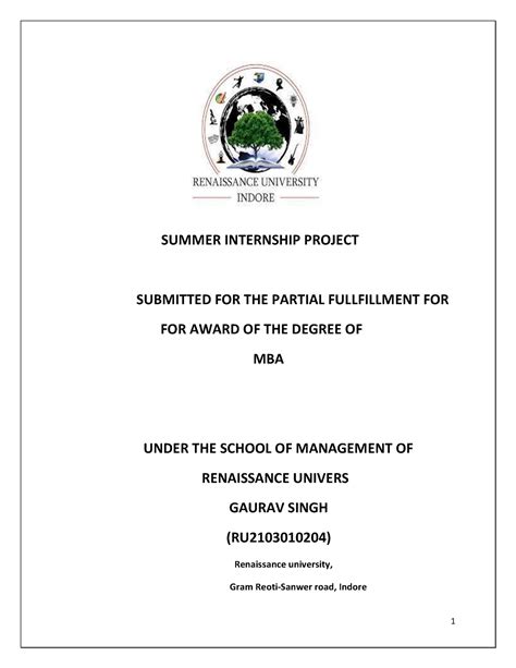 Summer Internship Project - SUMMER INTERNSHIP PROJECT SUBMITTED FOR THE ...