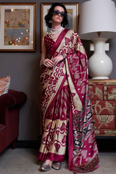 Buy Cream Digital Print Satin Saree From Designer Lehenga Choli