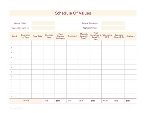 Free Schedule of Value Templates (Excel / Word)