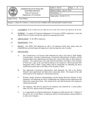 Fillable Online CODE OF CONDUCT AND OATH OF CORRECTION DEPARTMENT ...