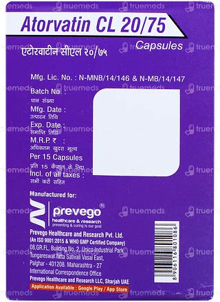 Atorvatin Cl 2075 Mg Capsules 15 - Uses, Side Effects, Dosage, Price ...