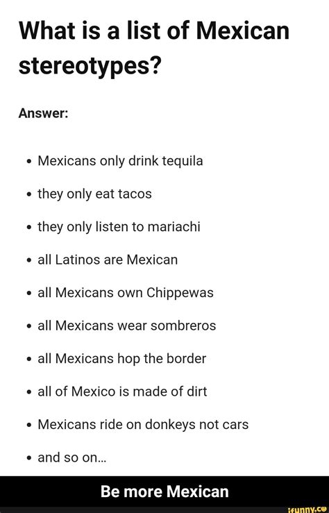 Mexican Stereotypes List