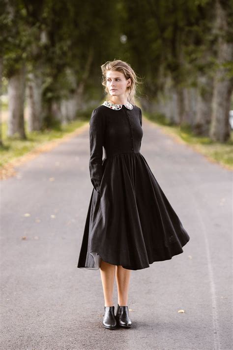 ADULT HALLLOWEEN COSTUME Black Witch Dress, Collared Dress With Pockets ...