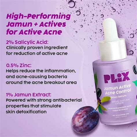 Buy Plix Jamun Active Acne Control Dewy Serum 30 ml | 19 Minutes ...