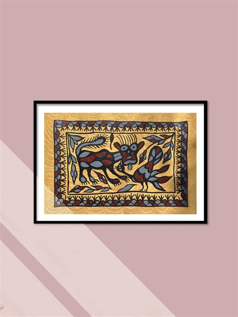 Buy Sohrai Folk painting featuring Tiger and Peacock