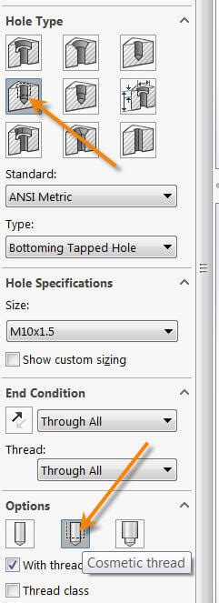Add Cosmetic Thread SolidWorks 的图像结果