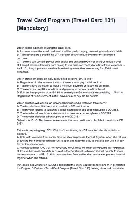 Travel Card Program (Travel Card 101) [Mandatory] Exam Questions And ...