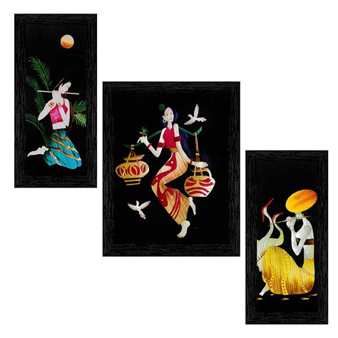 Indianara 3 Pc Set Of Still Art Paintings Without Glass (6 X 13, 10.2 X ...