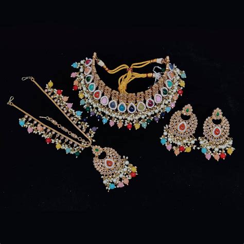 Pooja Bangles Gold Plated Ad Stone & Beads & Choker Necklace Set ...