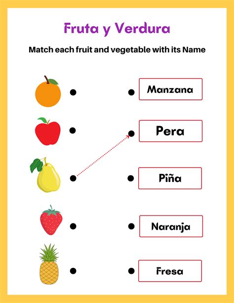 Fruits In Spanish And English Vocabulary Worksheet