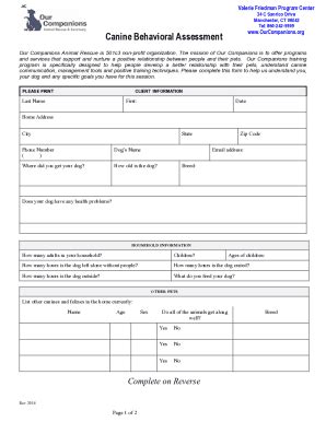 Fillable Online Behavioral questionnaire Fax Email Print - pdfFiller