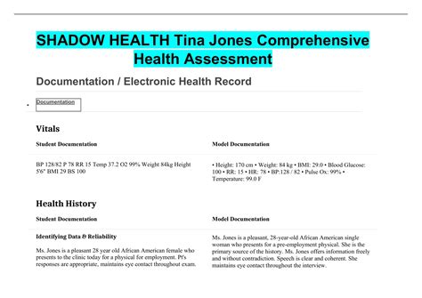 SHADOW HEALTH Tina Jones Comprehensive Health Assessment - SHADOW ...