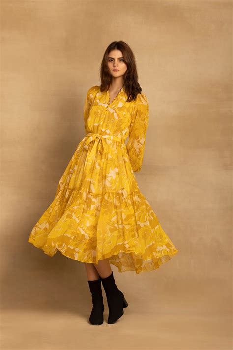 Sara Yellow Midi Dress – REENA SHARMA