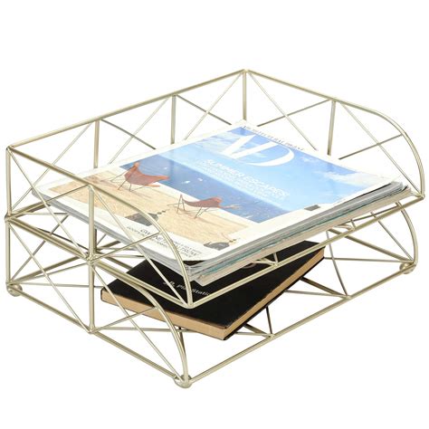 Buy MyGift 2 Tier Gold Metal Office Desktop Organizer Paper Tray Rack ...
